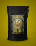 Mayan Warrior Guatemala coffee package on a yellow background