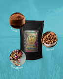 Guatemala Coffee package with cocoa, almond, and floral hints on a blue background
