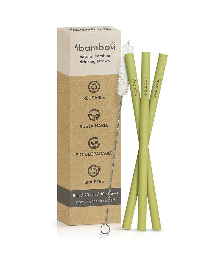 Natural Bamboo Drinking Straws - 10 Pack